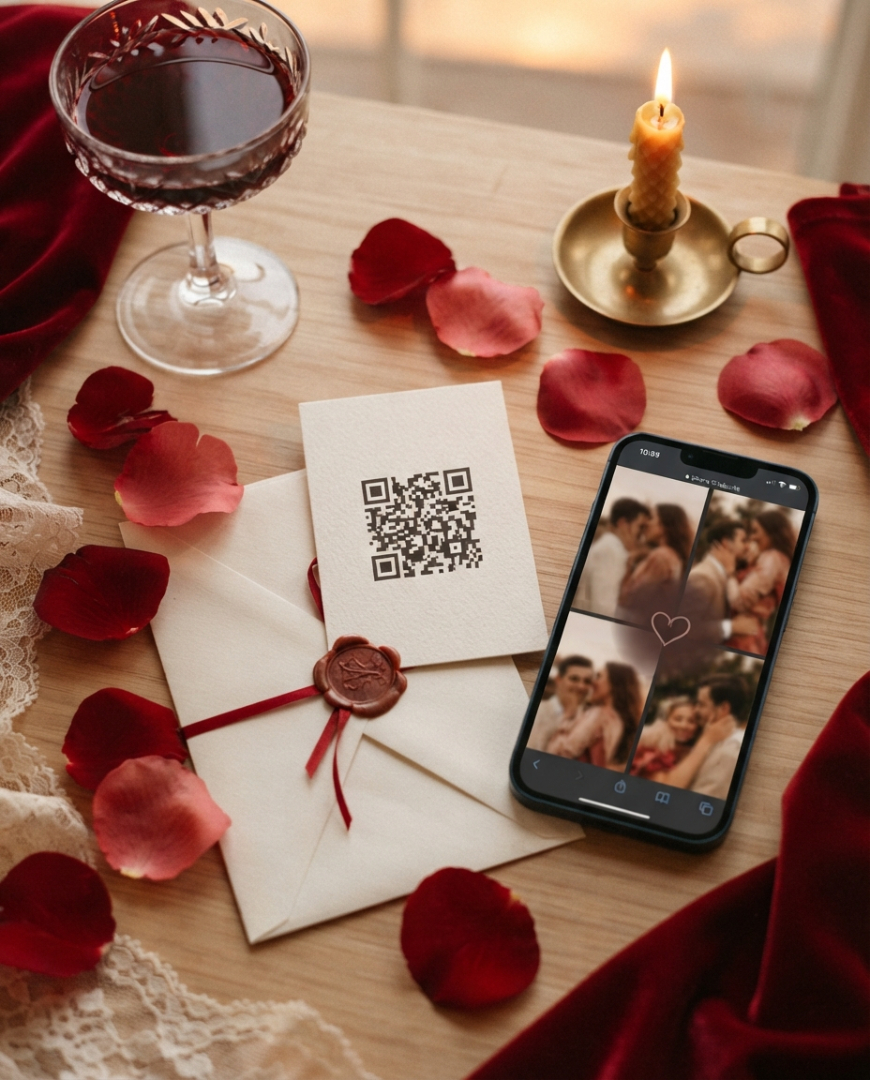 Tarjeta romántica de papel texturizado beige con sobre y sello de cera